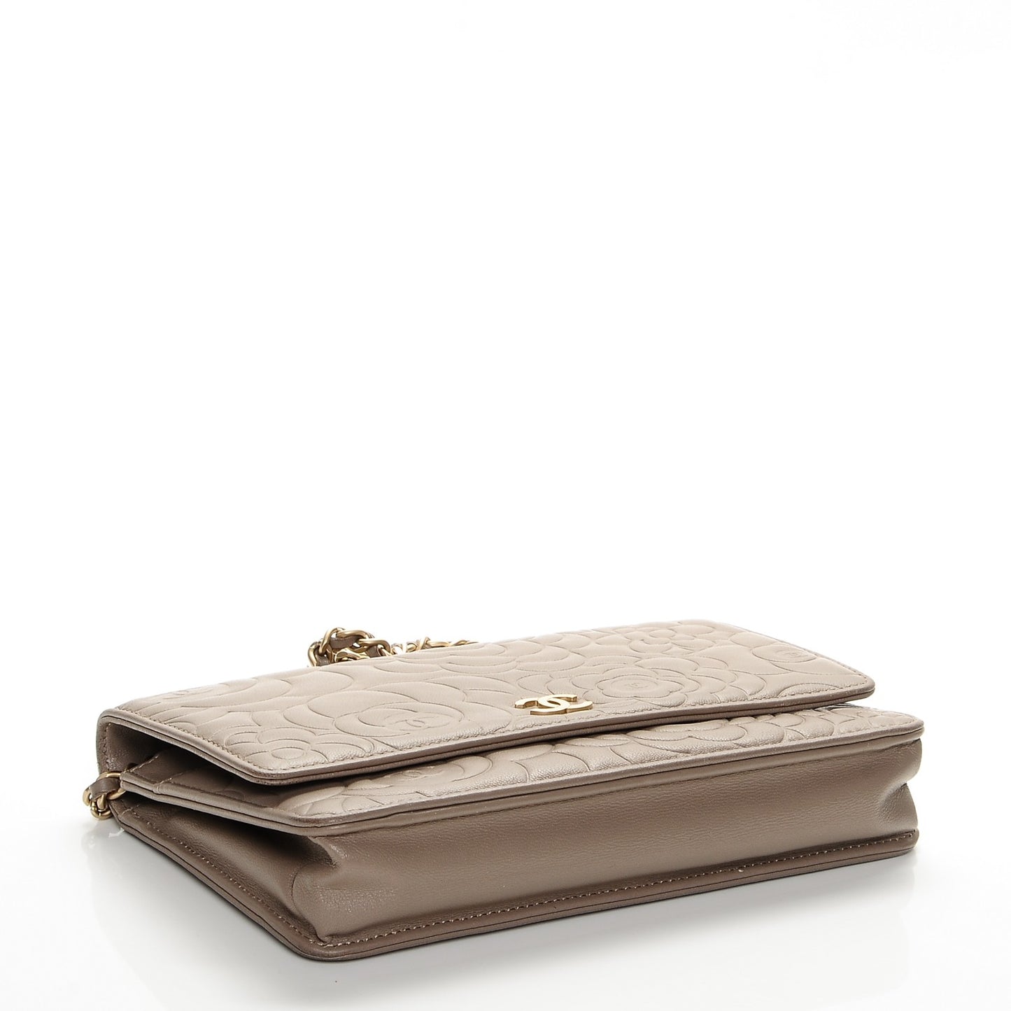 Lambskin Camellia Embossed Wallet on Chain WOC Beige