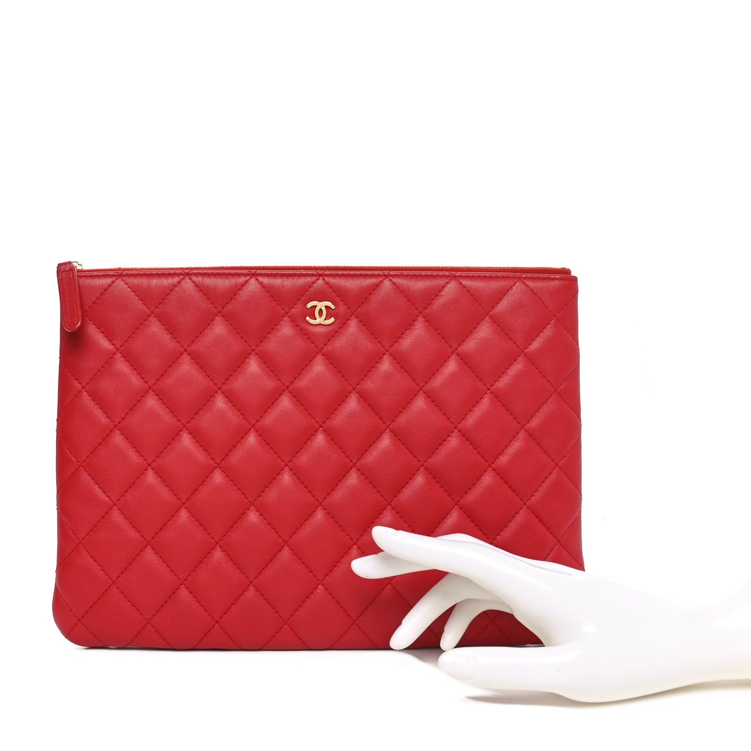 Chanel Lambskin Quilted Medium Cosmetic Case Red 2 of 9