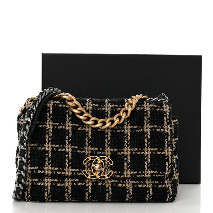 Chanel Tweed Quilted Medium Chanel 19 Flap Black Beige 12 of 12