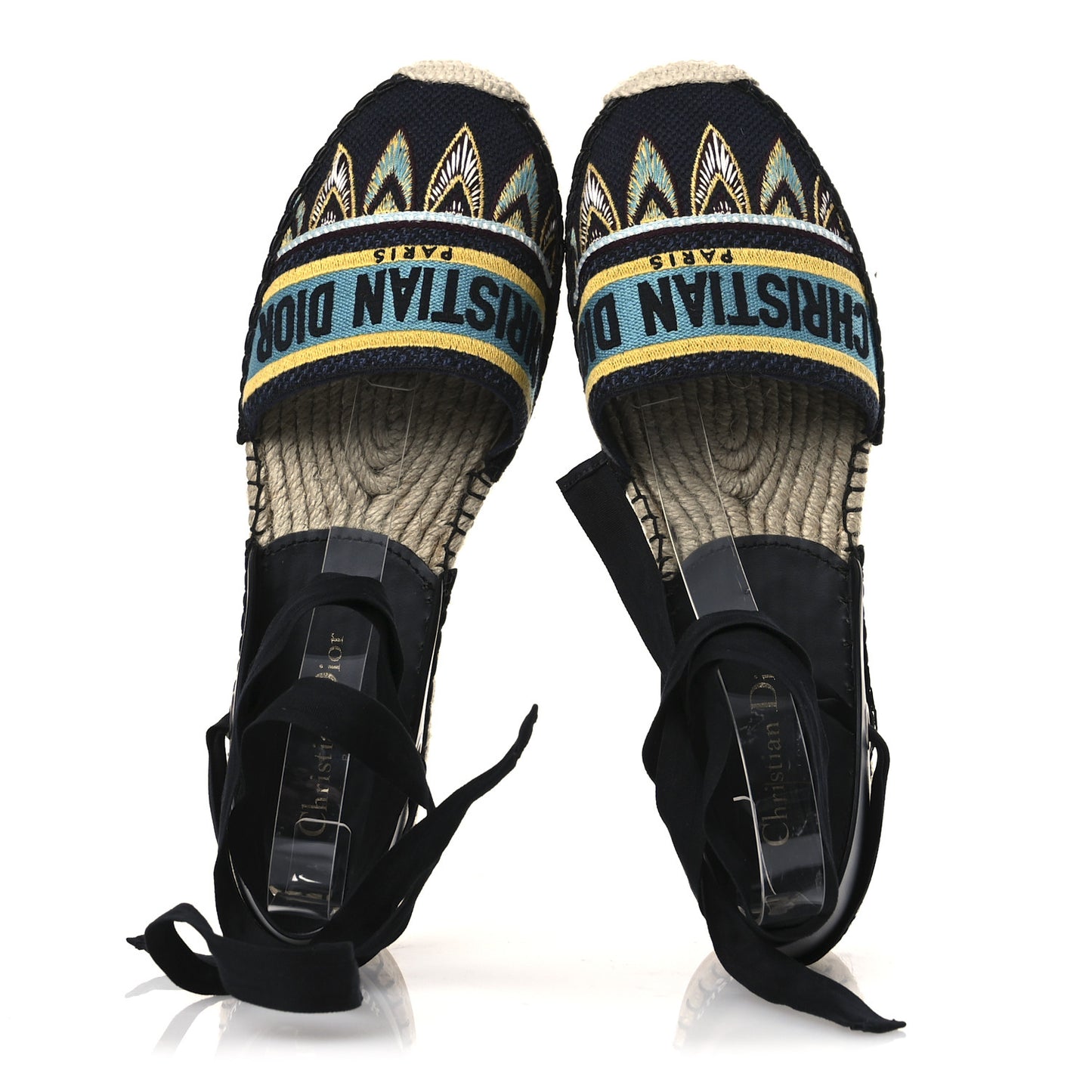 Canvas Calfskin Nicely-D Ankle Tie Espadrilles Flats 41 Black Multicolor