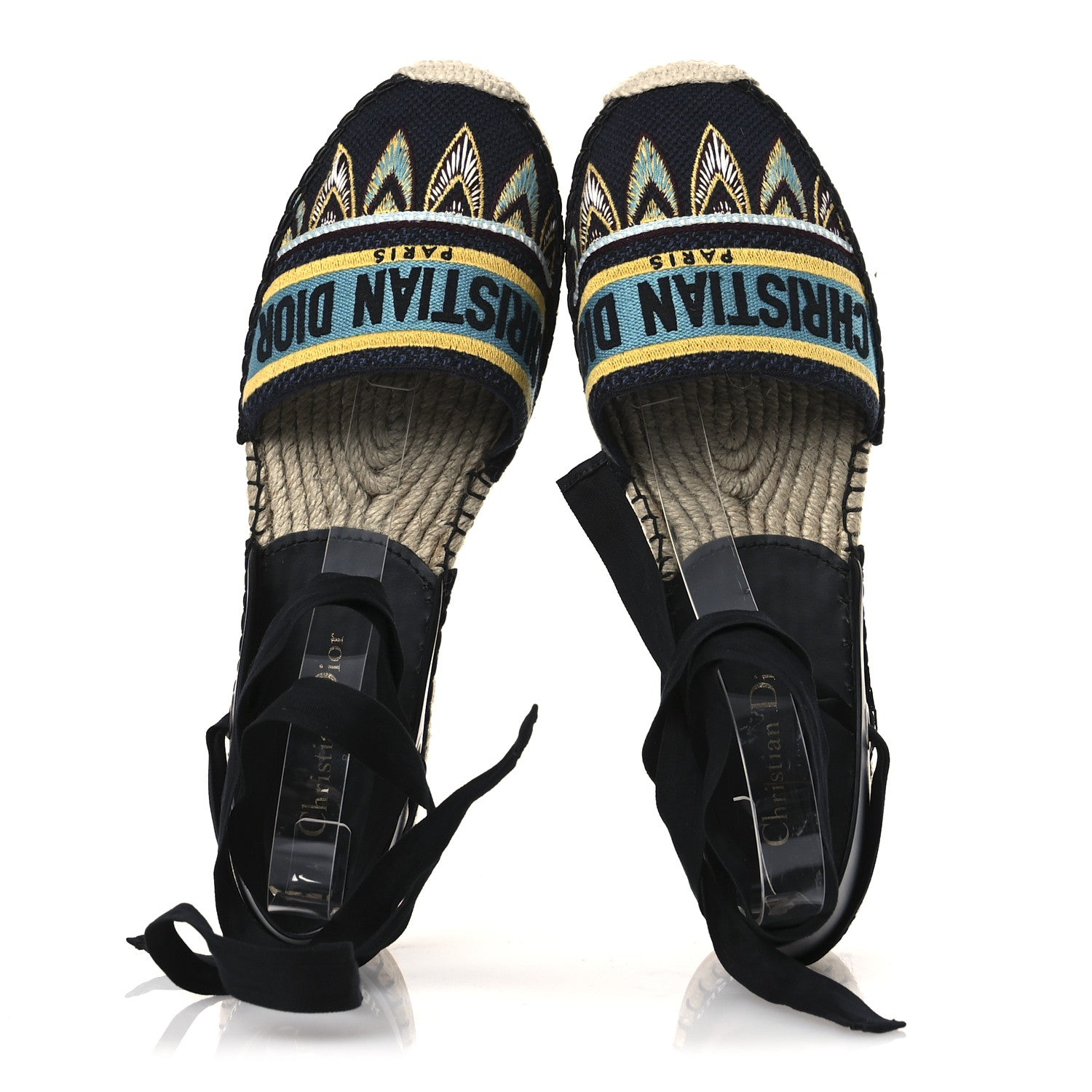 Christian Dior Canvas Calfskin Nicely-D Ankle Tie Espadrilles Flats 41 Black Multicolor 2 of 10
