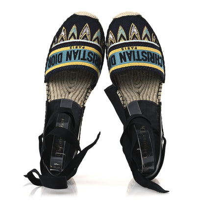 Christian Dior Canvas Calfskin Nicely-D Ankle Tie Espadrilles Flats 41 Black Multicolor 2 of 10