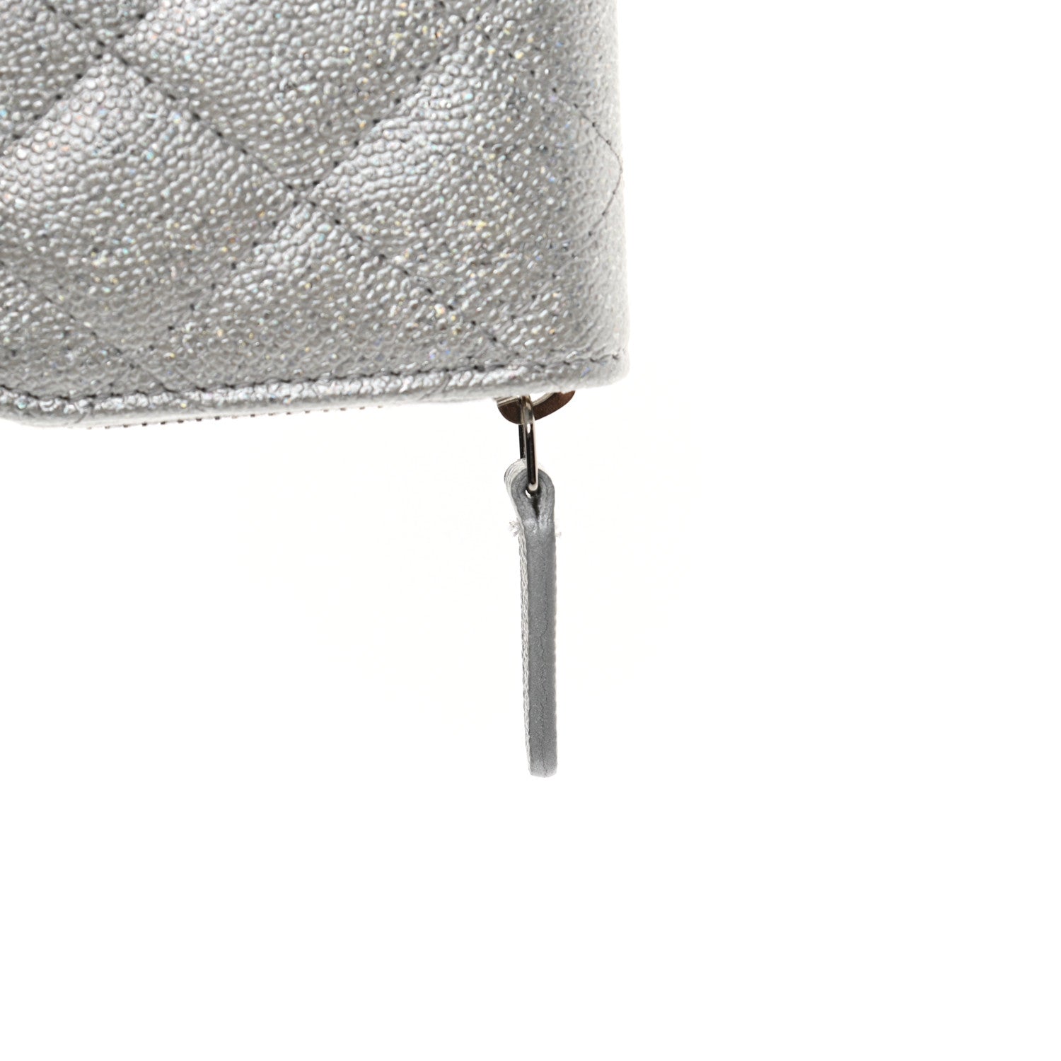 Chanel Glittered Metallic Caviar Quilted Zip Coin Purse Wallet Silver 8 of 9
