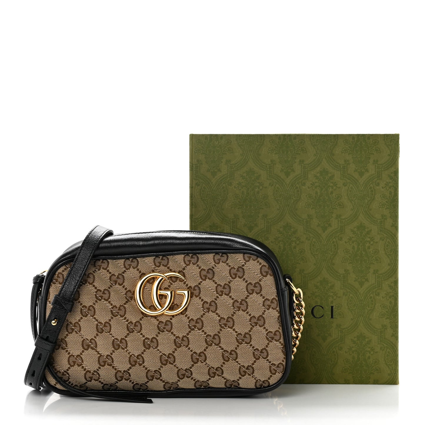 Monogram Matelasse Diagonal Small GG Marmont Chain Shoulder Bag Beige Black