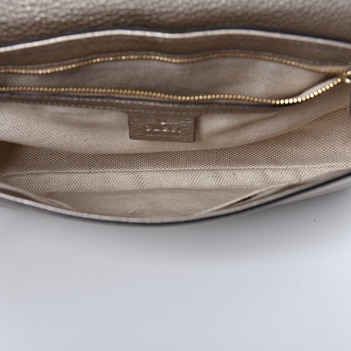 Metallic Pebbled Calfskin Medium Soho Flap Crossbody Golden Beige
