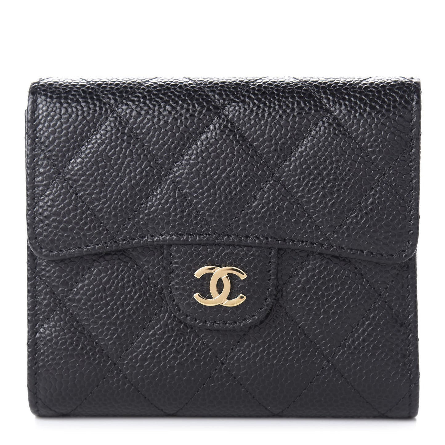 Caviar Quilted Compact Flap Wallet Black