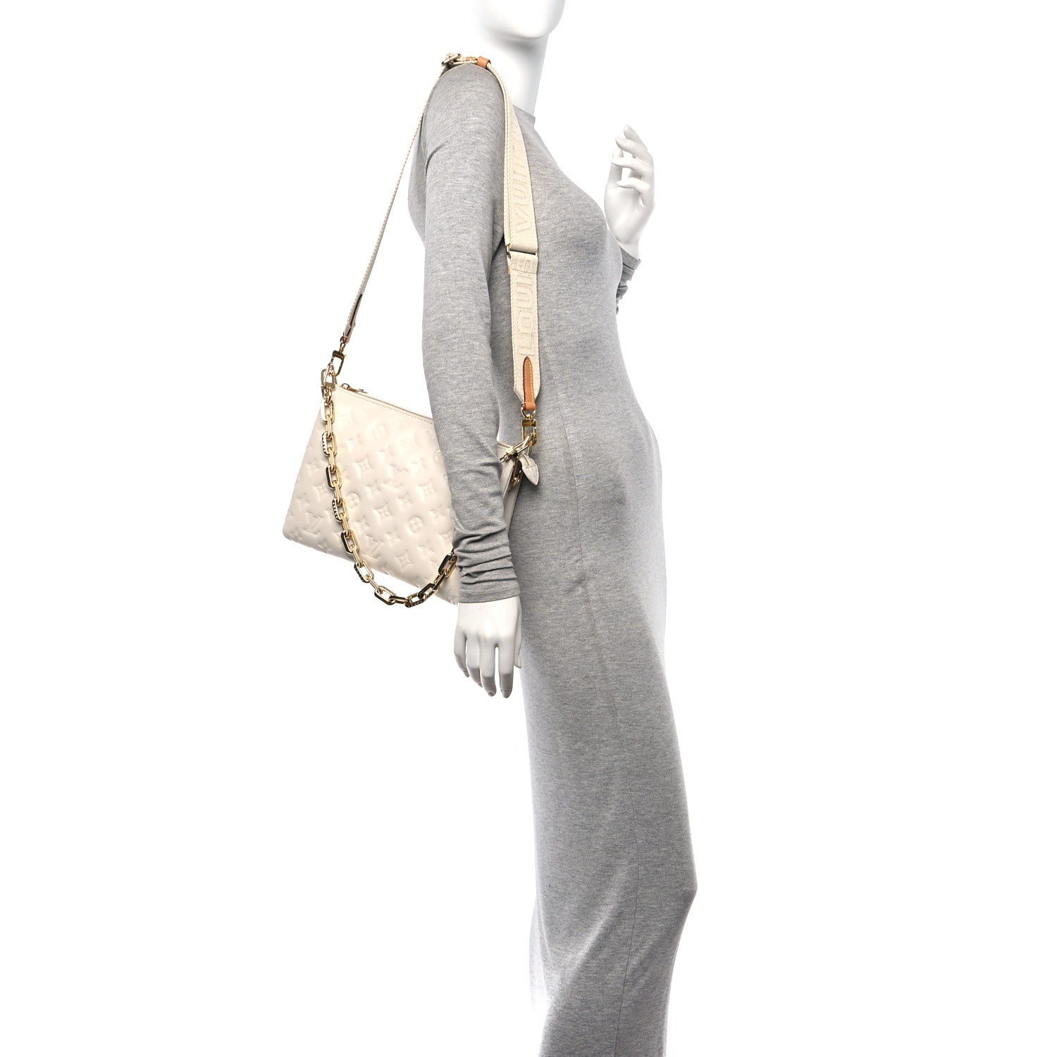Louis Vuitton Lambskin Embossed Monogram Coussin PM Beige Cream 2 of 10