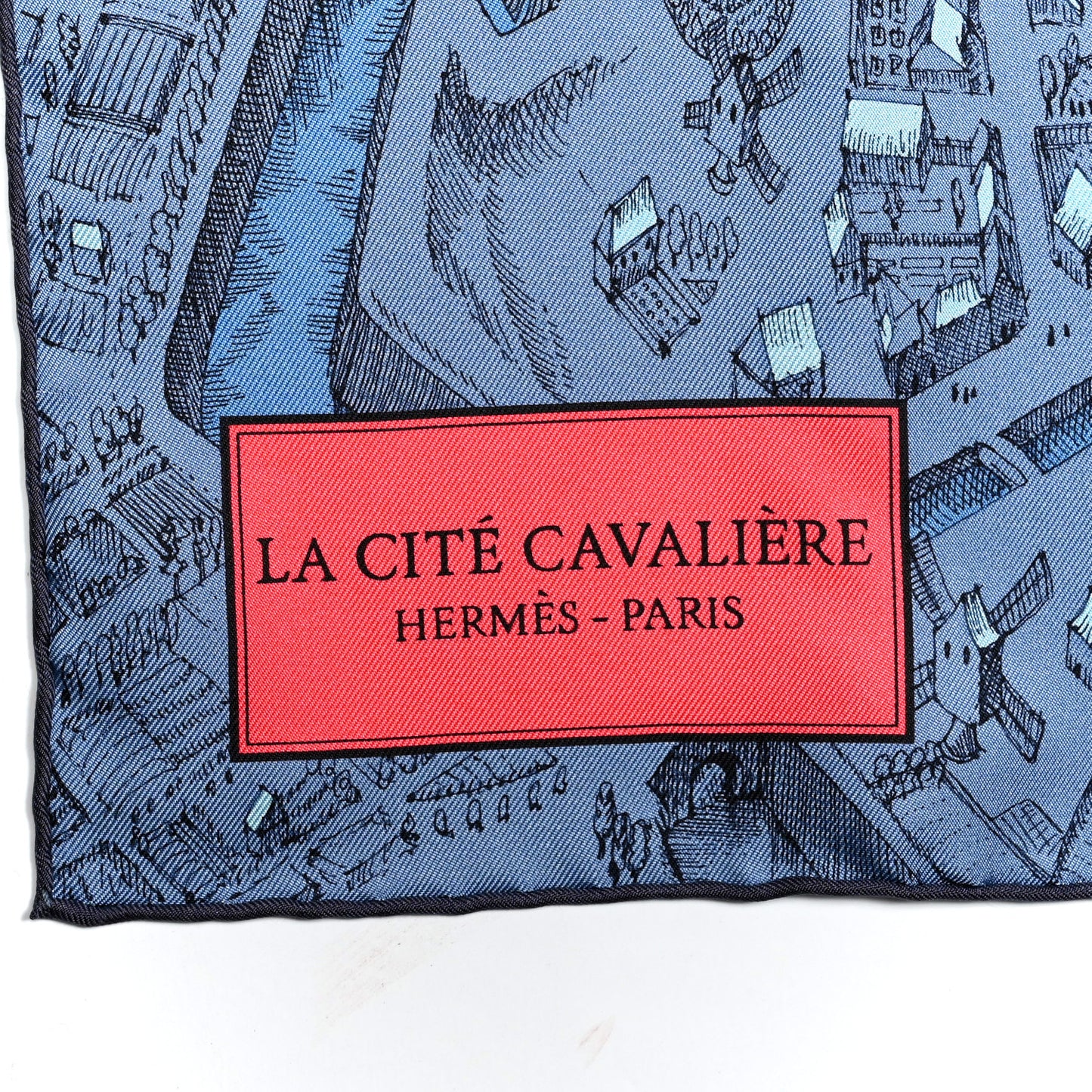 Silk Twill La Cite Cavaliere Scarf 90 Bleu Jean Rose Gris