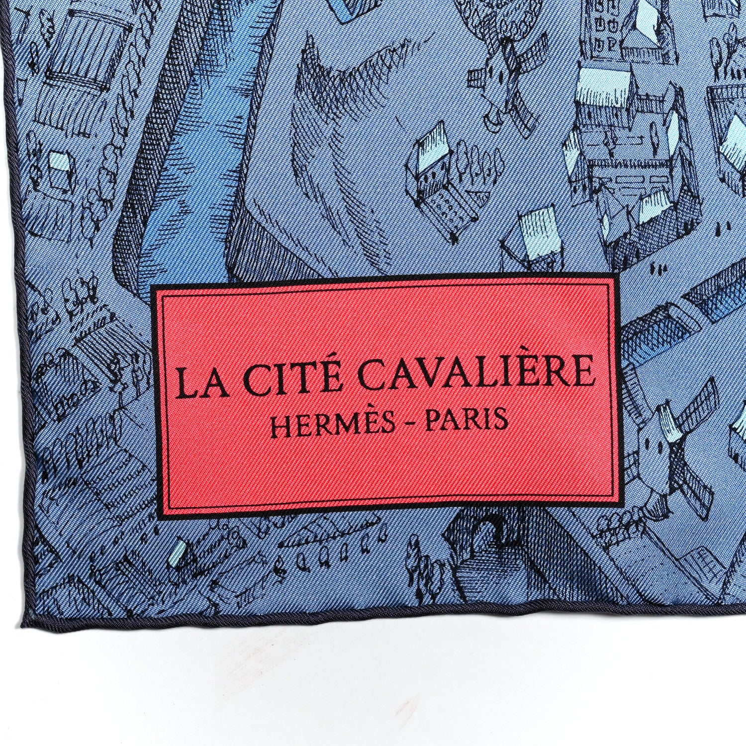Hermes Silk Twill La Cite Cavaliere Scarf 90 Bleu Jean Rose Gris 2 of 4