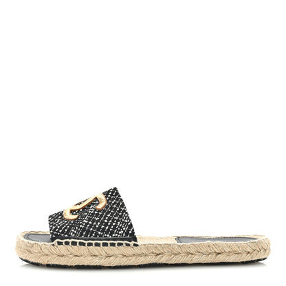 Chanel Wool Laminated Lambskin CC Slide Sandals 40 Black Gold 1 of 8