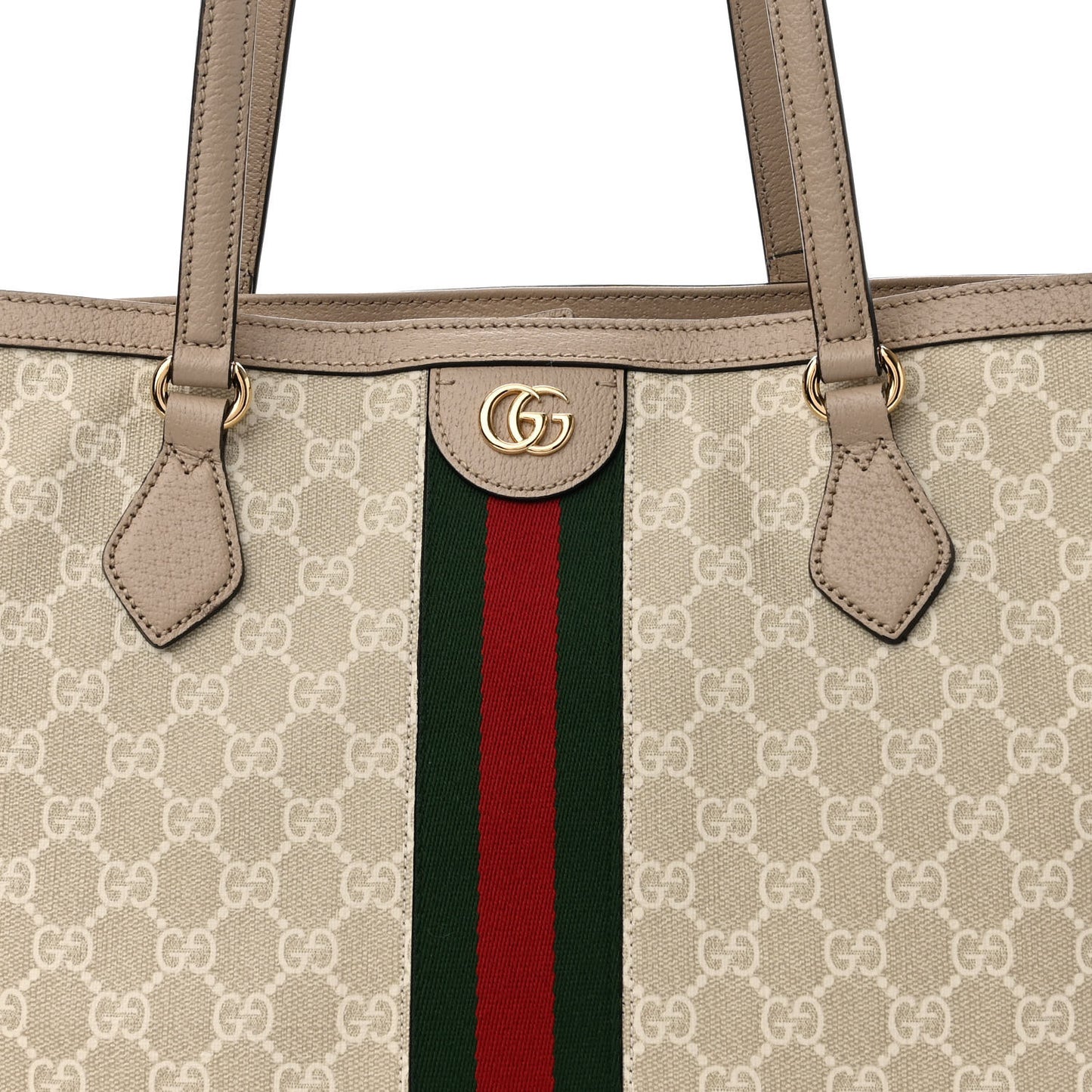 GG Supreme Monogram Textured Dollar Calfskin Web Medium Ophidia Shopping Tote Beige Mystic White Oatmeal