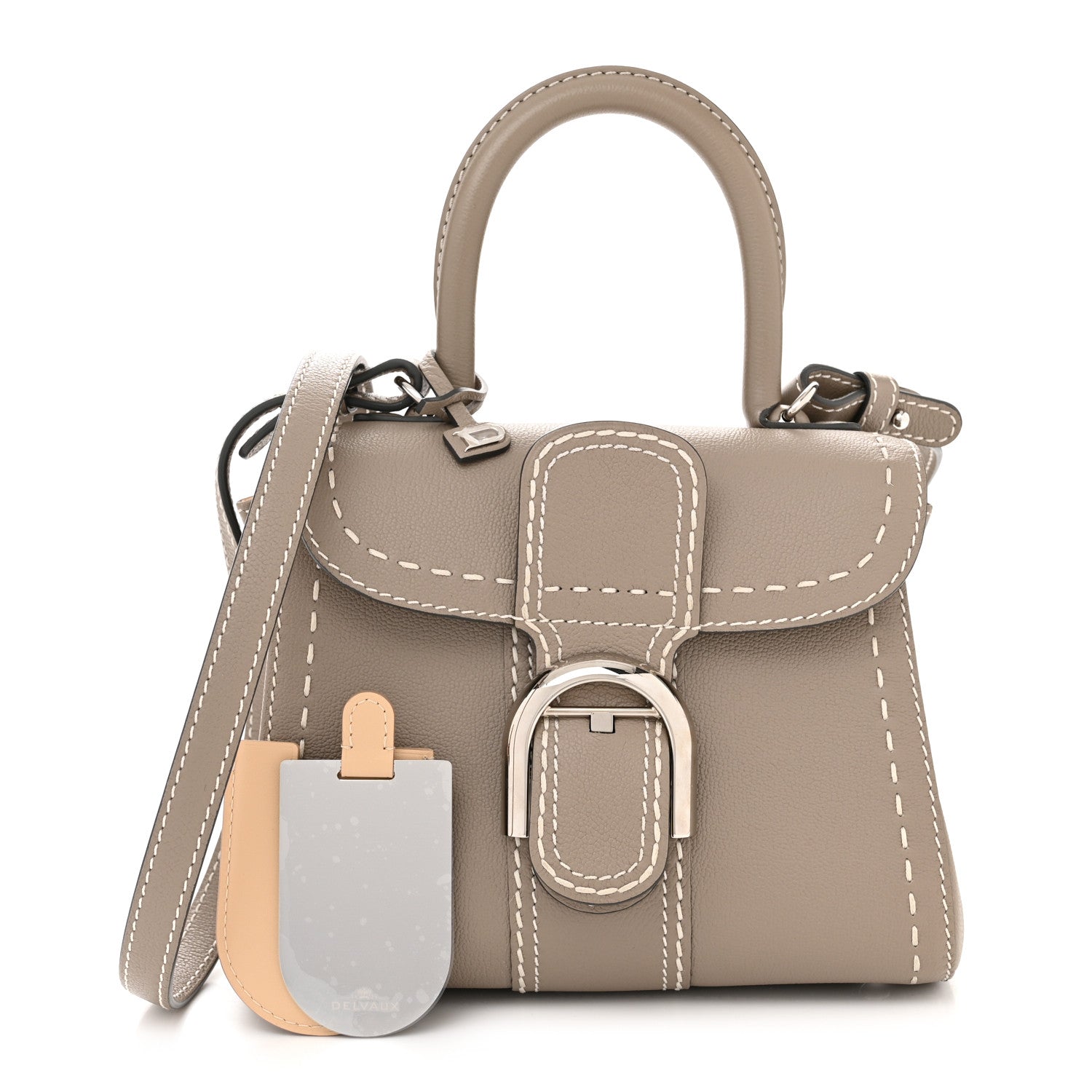 Delvaux Grained Rodeo Calfskin Surpique Mini Brillant Satchel Tourterelle Ivory 1 of 10