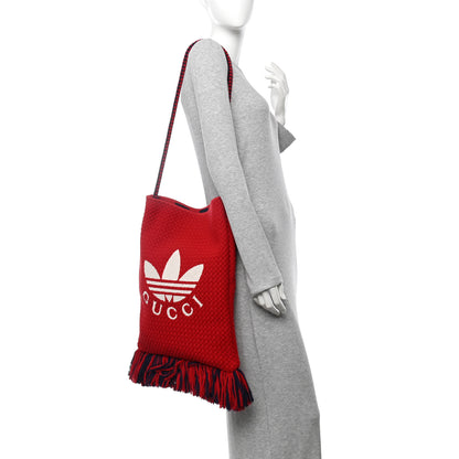 Gucci x Adidas Crochet Fringe Messenger Bag Hibiscus Red 2 of 10