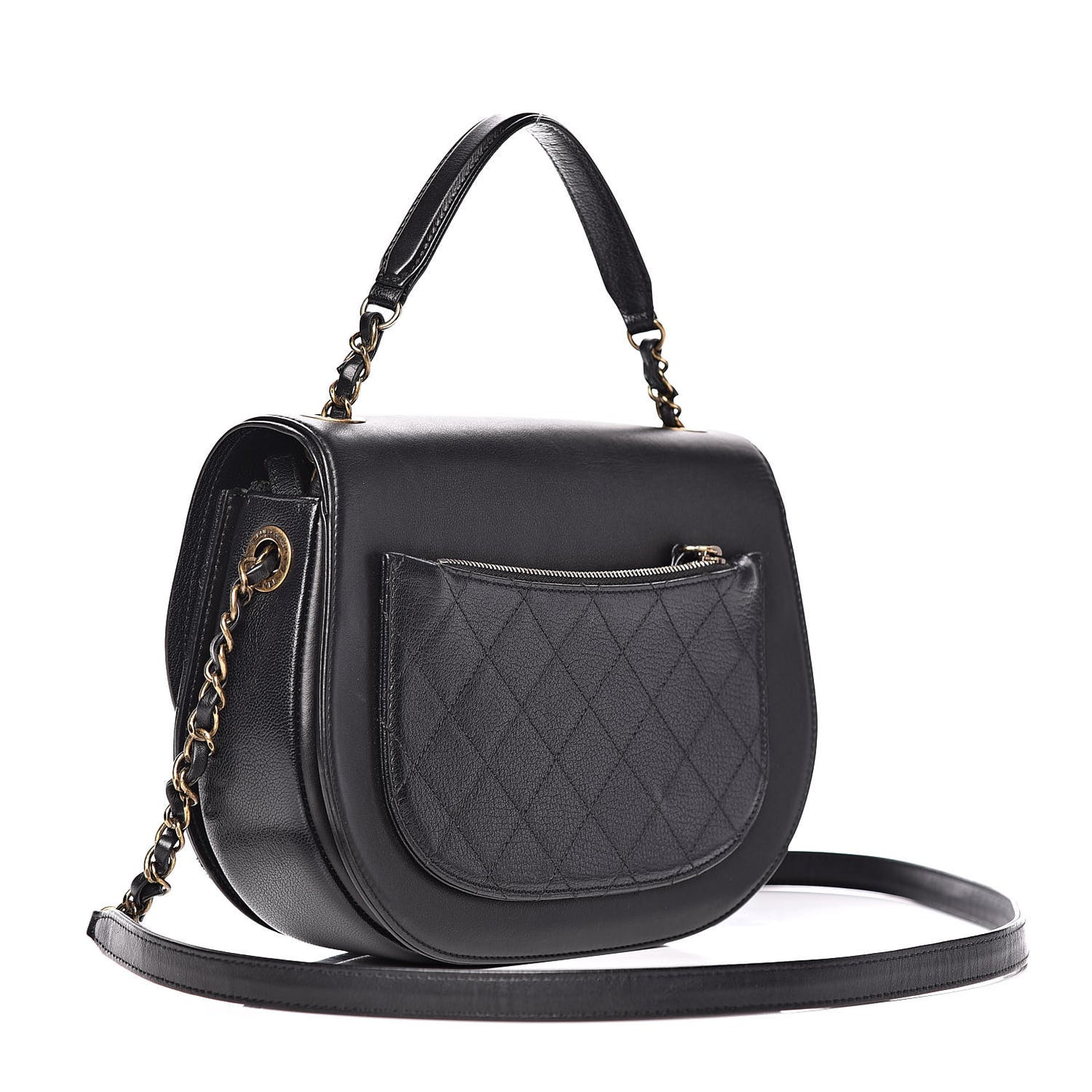 Shiny Calfskin Goatskin Quilted Medium Coco Curve Messenger Flap Black