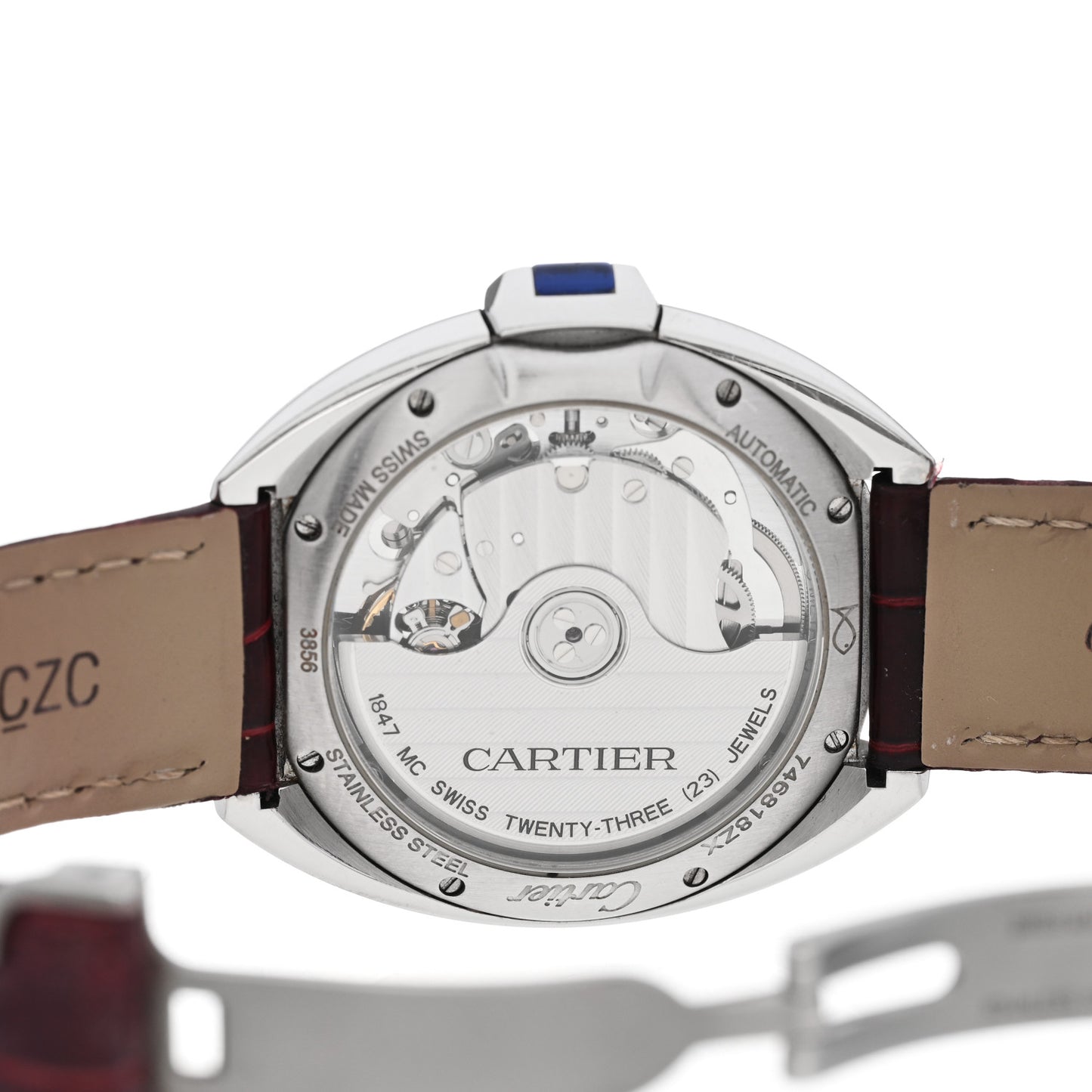 Stainless Steel Alligator 35mm Cle De Cartier Automatic Watch Burgundy