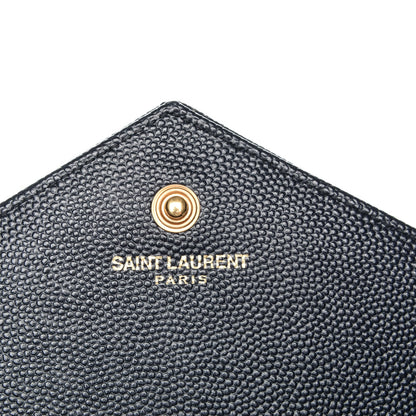 Saint Laurent Grain de Poudre Matelasse Chevron Medium Monogram Chain Wallet Navy 6 of 7
