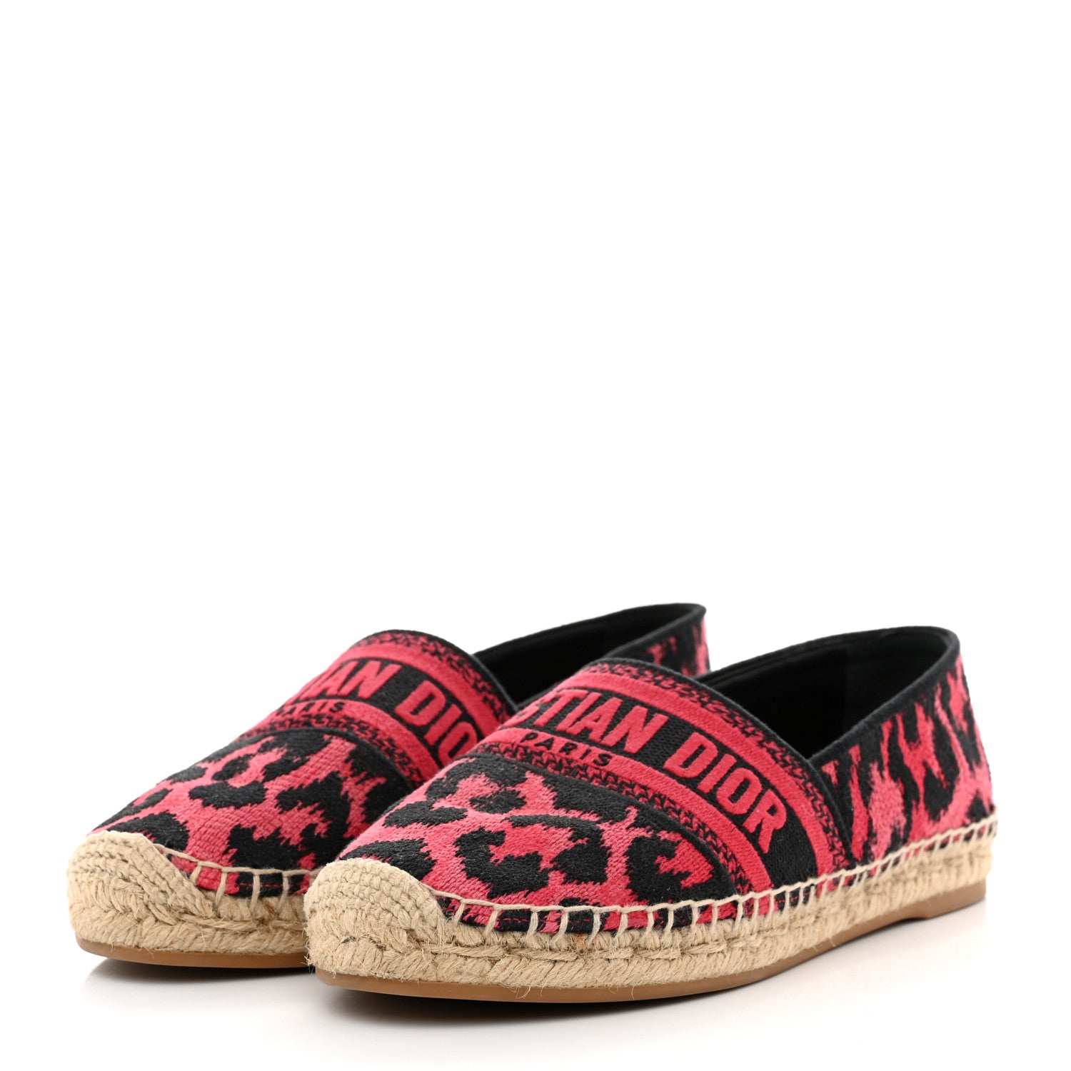 Christian Dior Cotton Embroidered Leopard Print Granville Espadrille 37 Red 3 of 9