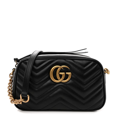 Gucci Calfskin Matelasse Small GG Marmont Chain Shoulder Bag Black 1 of 9