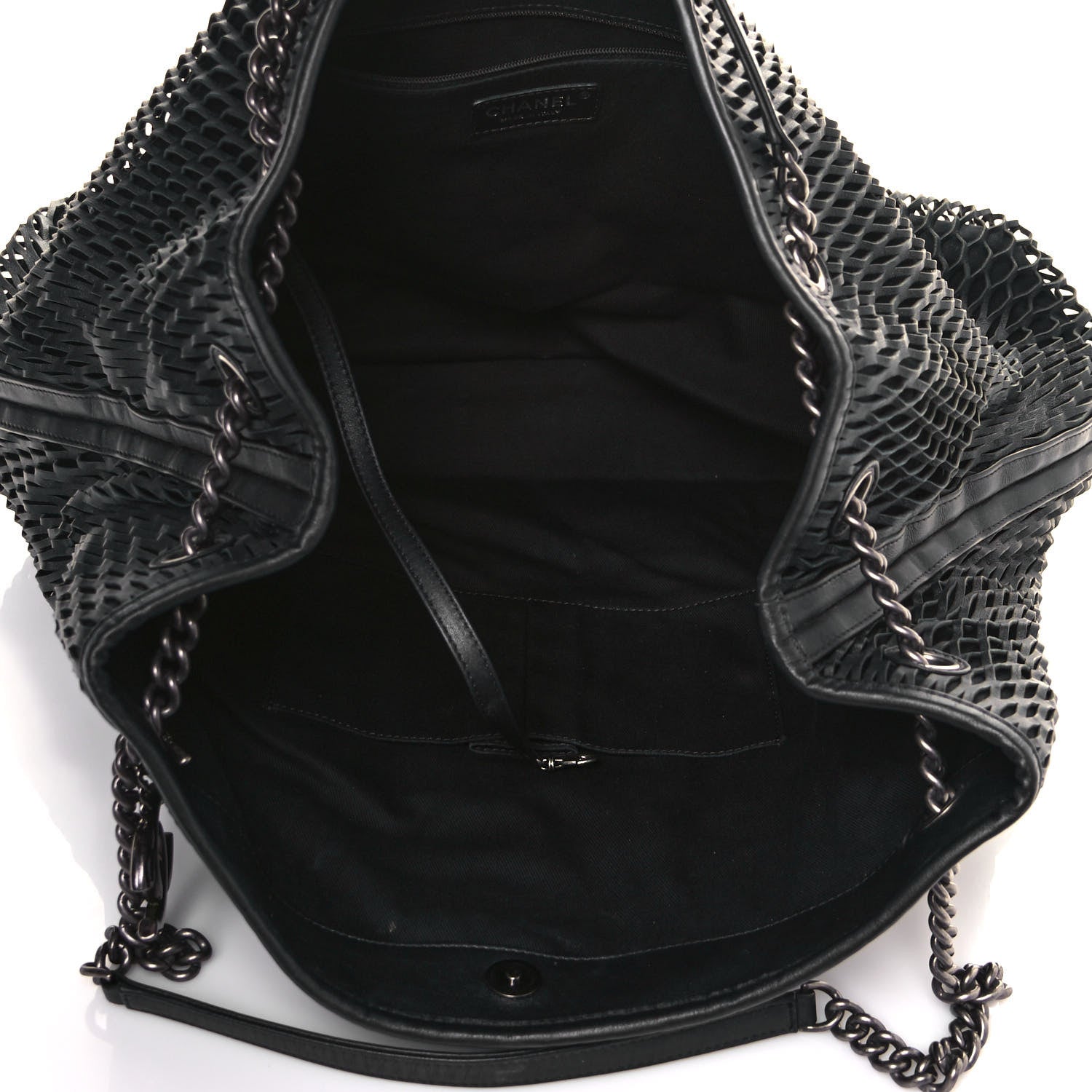 Chanel Calfskin Laser Cut Perforated CC Tote Black 4 of 12