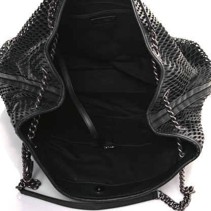 Chanel Calfskin Laser Cut Perforated CC Tote Black 4 of 12