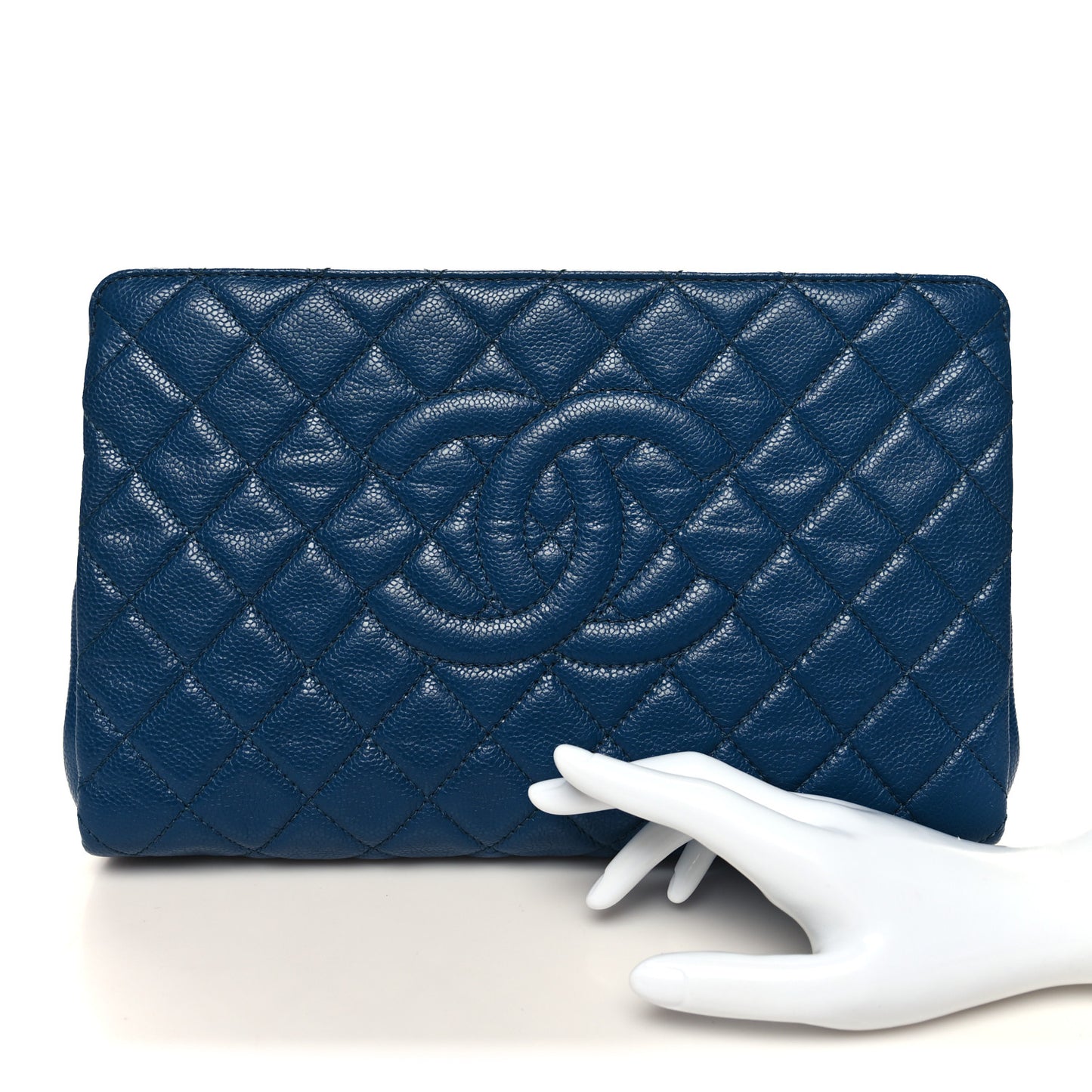 Caviar Quilted CC Large Clutch Peacock Blue