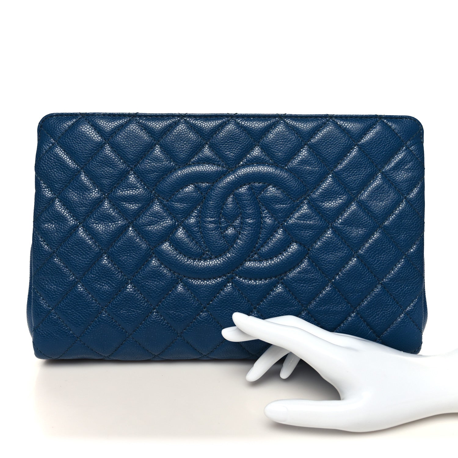 Chanel Caviar Quilted CC Large Clutch Peacock Blue 2 of 11