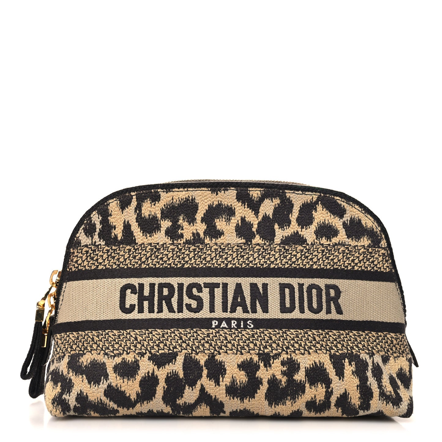 Canvas Leopard Print Cosmetic Pouch Beige