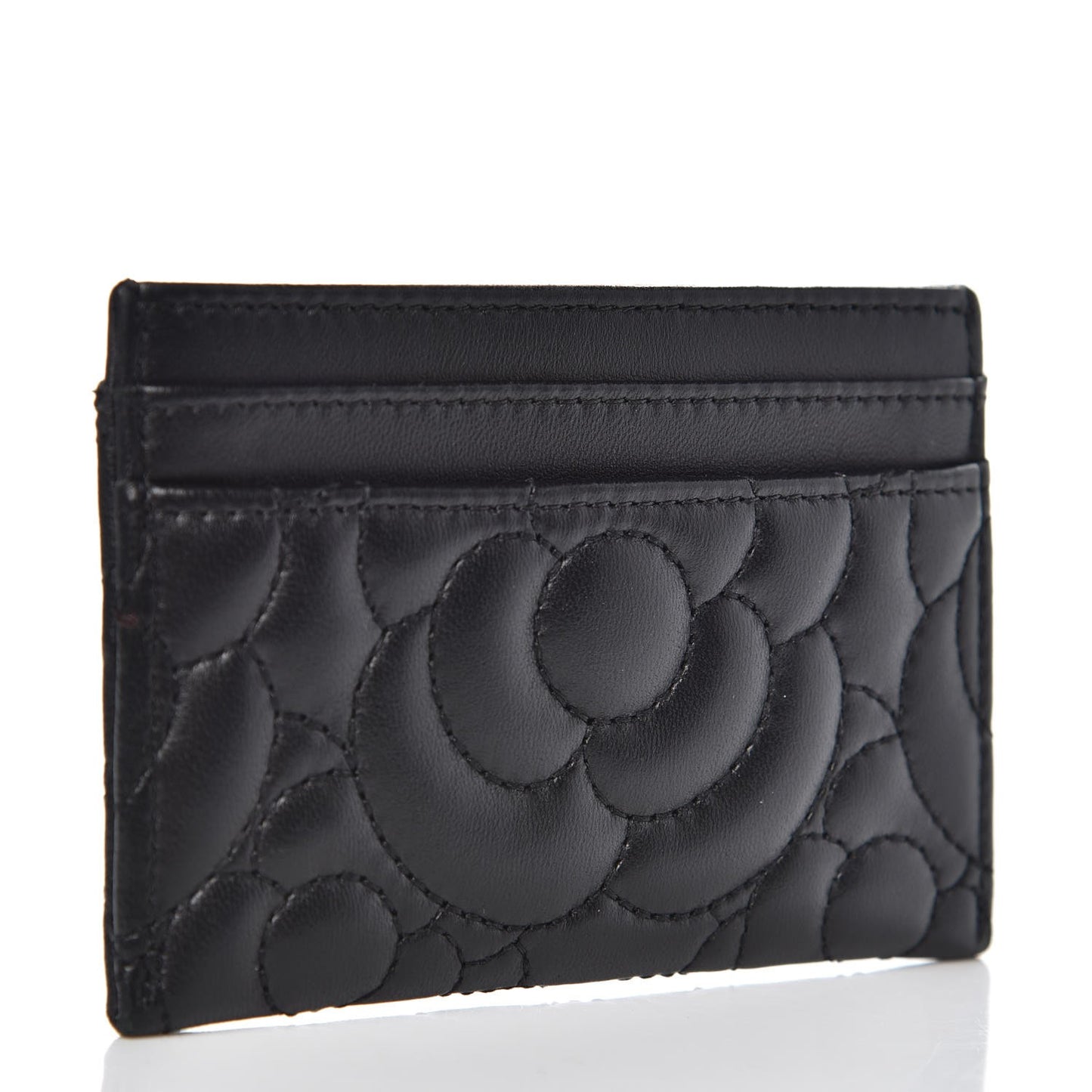 Lambskin Camellia Embossed Card Holder Black