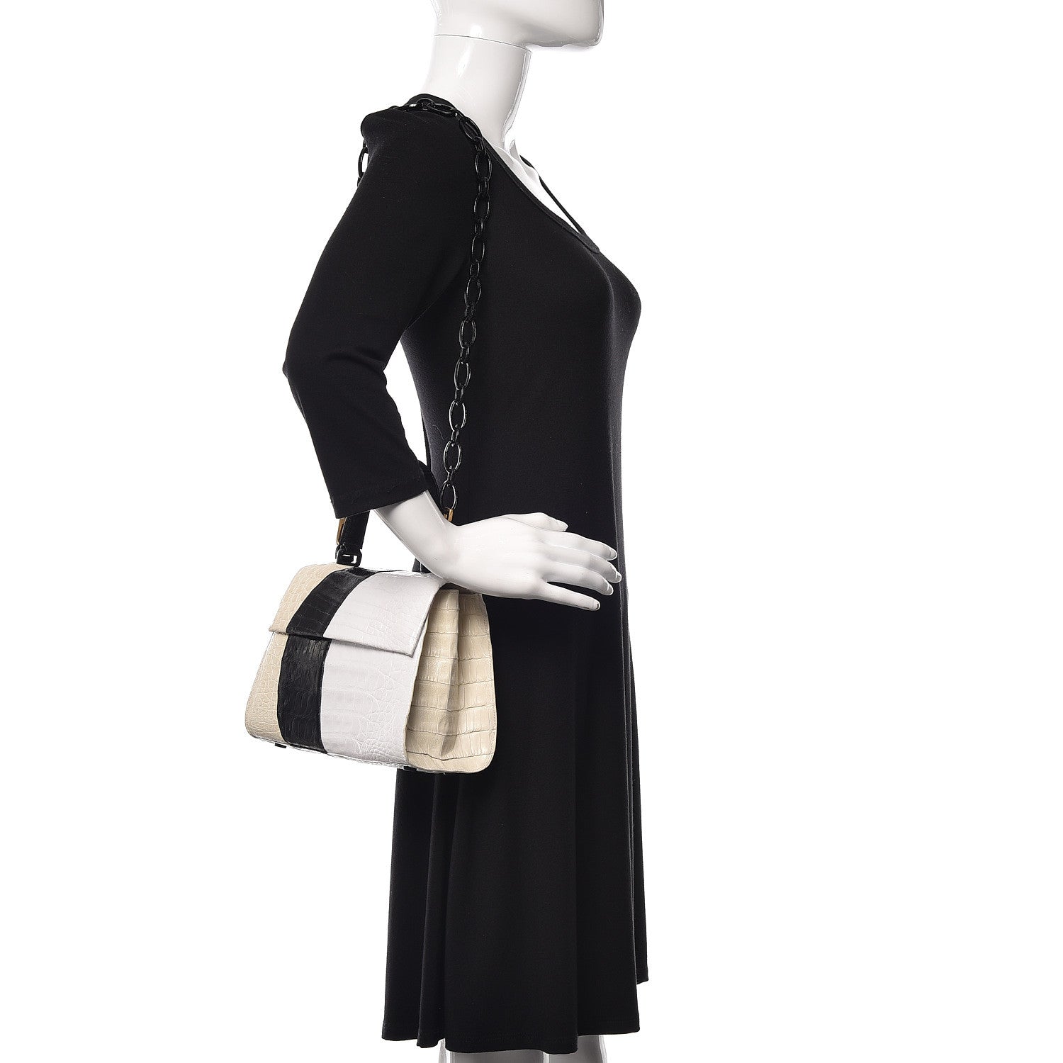 Nancy Gonzalez Crocodile Small Lexi Patchwork Top Handle Bag Cream 2 of 11