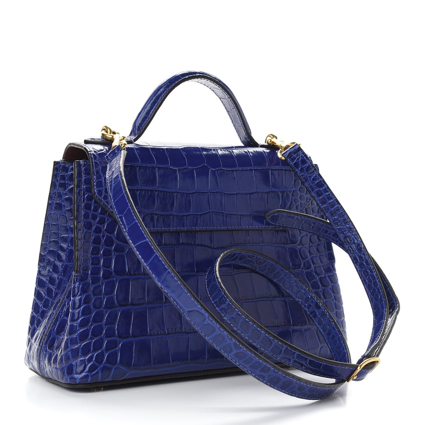 Shiny Croc Calfskin Embossed Small Seaton Cobalt Blue