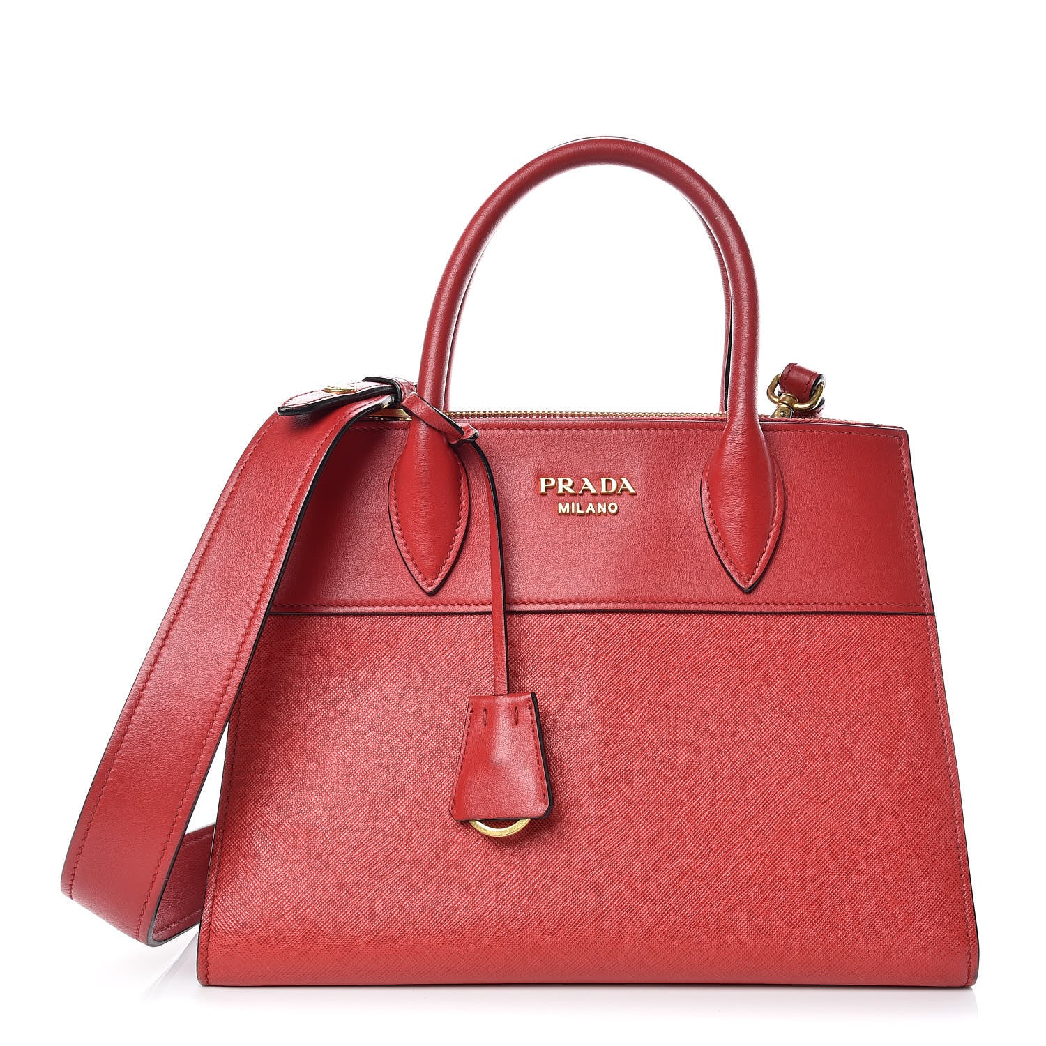 Prada Saffiano City Calfskin Small Esplanade Tote Rosso 1 of 19