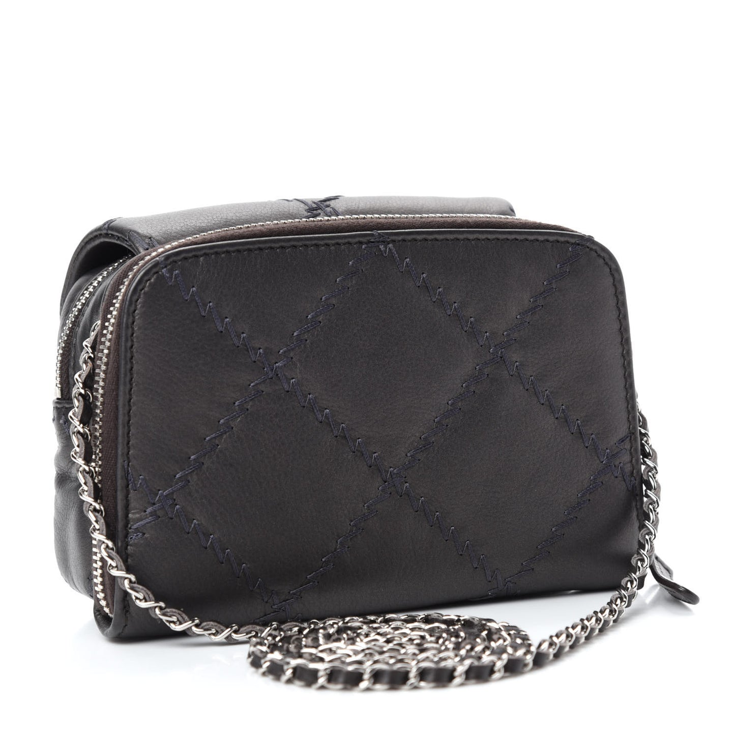 Metallic Lambskin Stitched New Mini Flap Grey