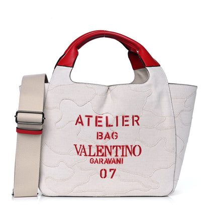 Valentino Garavani Canvas Atelier 07 Camouflage Edition Medium Tote Bag Naturale 1 of 17