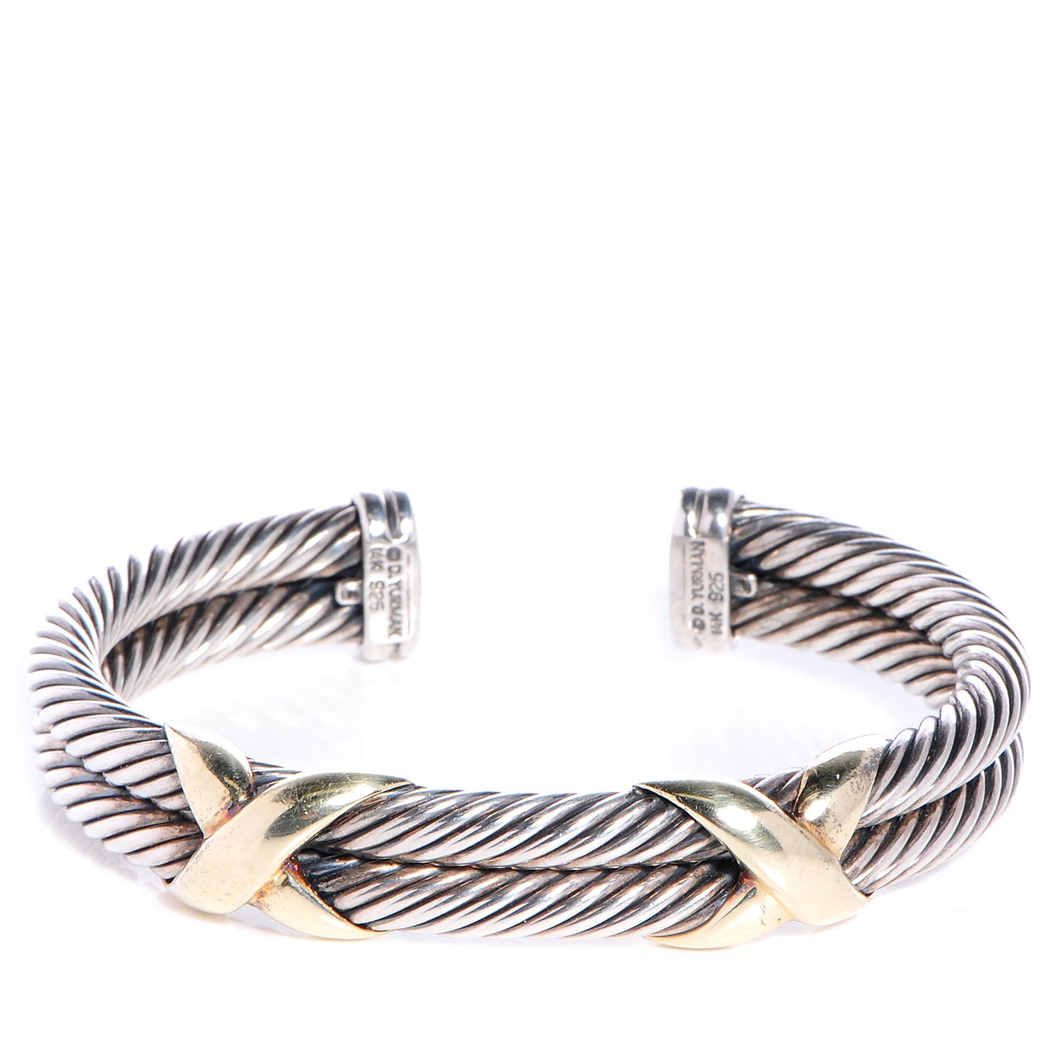 David Yurman Sterling Silver 14K Yellow Gold 10mm Double X Bracelet 1 of 6