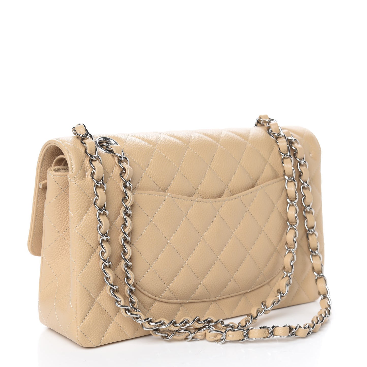 Caviar Quilted Medium Double Flap Beige