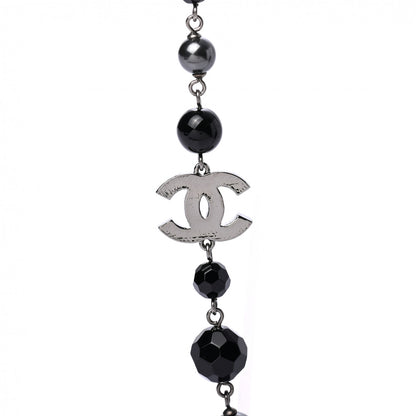 Chanel Ruthenium Pearl Beaded CC Long Necklace Black 4 of 5