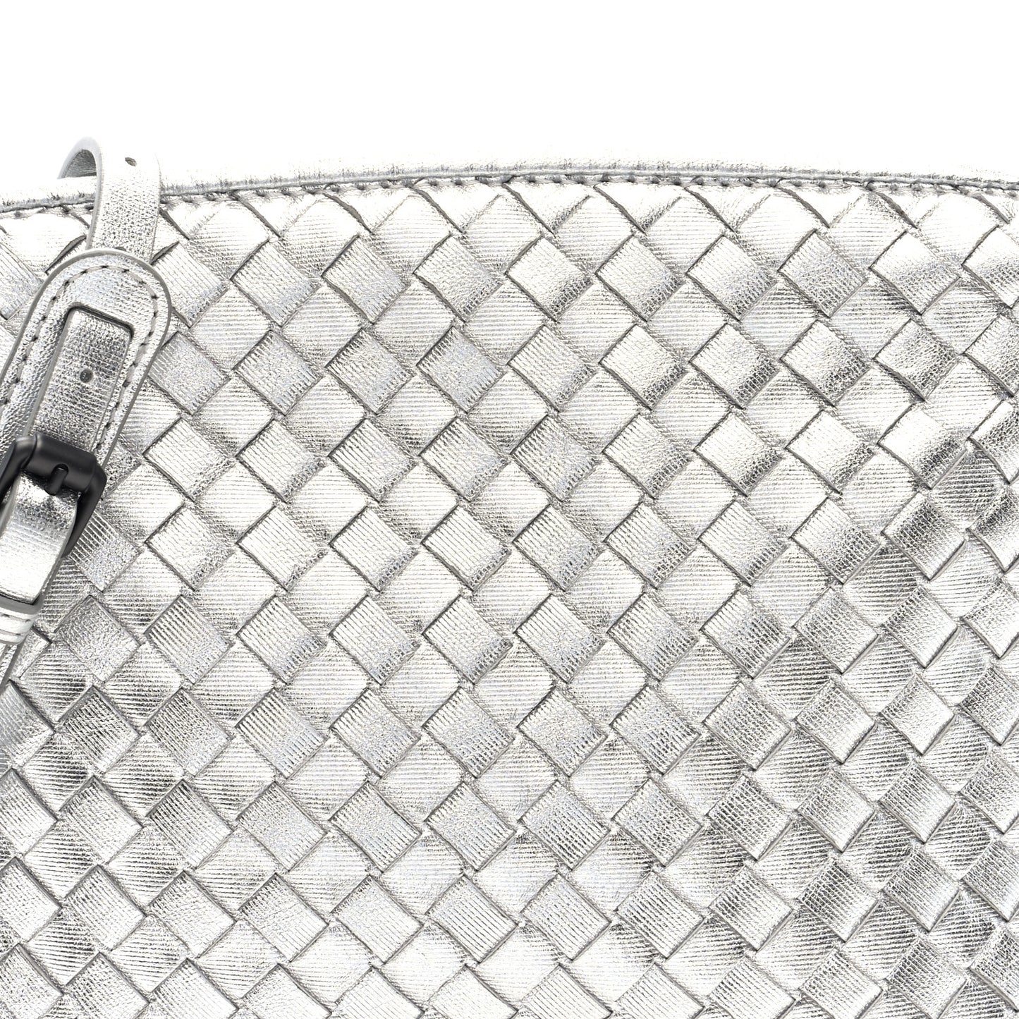 Metallic Nappa Intrecciato Nodini Crossbody Messenger Silver