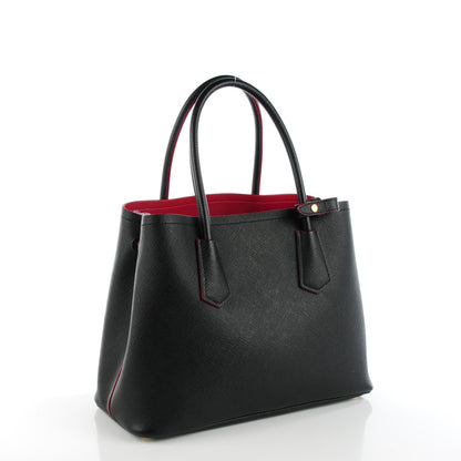 Prada Saffiano Cuir Small Double Bag Nero Black Ciliegia 3 of 9