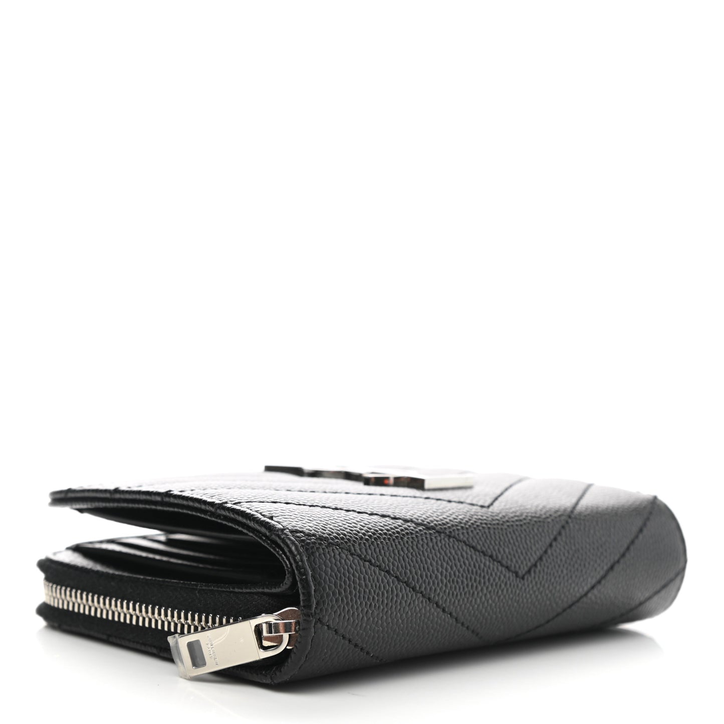 Grain De Poudre Matelasse Chevron Monogram Compact Zip Around Wallet Black