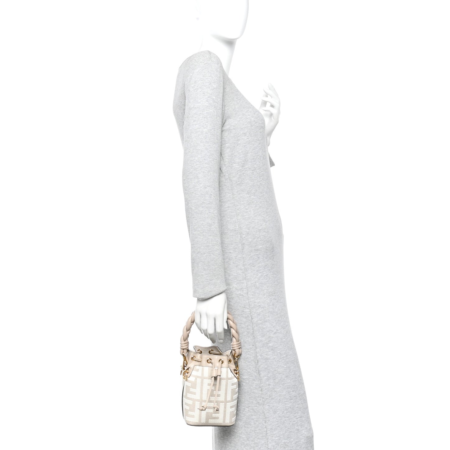 Canvas Nappa F is Fendi FF Embroidered Mini Mon Tresor Bucket Bag White Nuvola