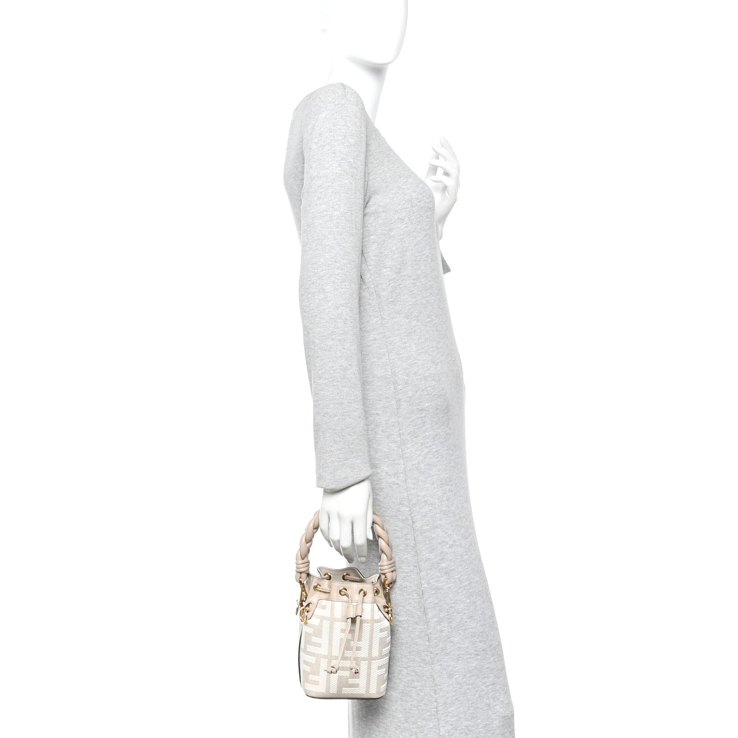 Fendi Canvas Nappa F is Fendi FF Embroidered Mini Mon Tresor Bucket Bag White Nuvola 2 of 11