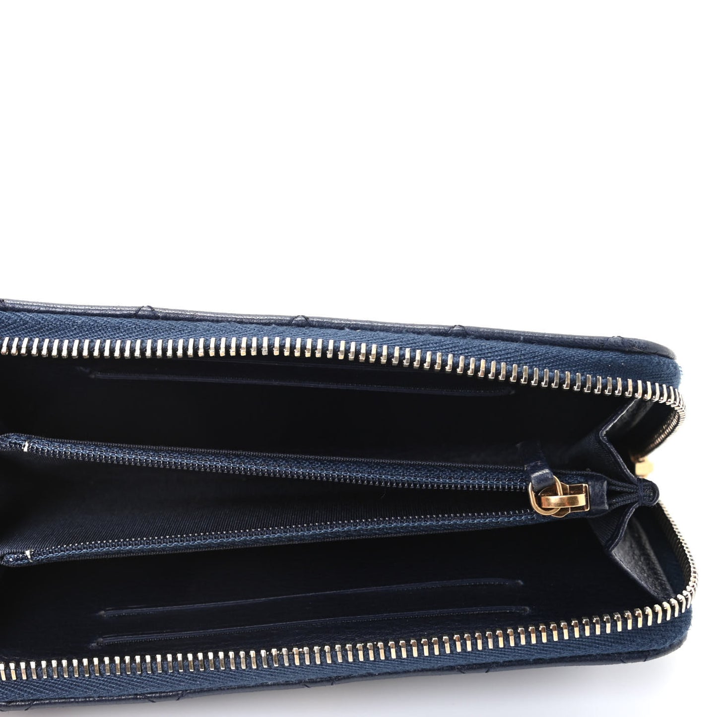 Calfskin Quilted Small Zip Around Wallet Navy