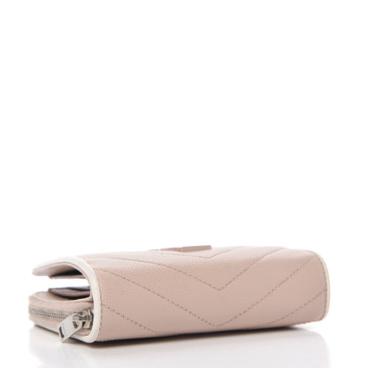 Saint Laurent Grain De Poudre Matelasse Monogram Compact Zip Around Wallet Pale Pink 4 of 11
