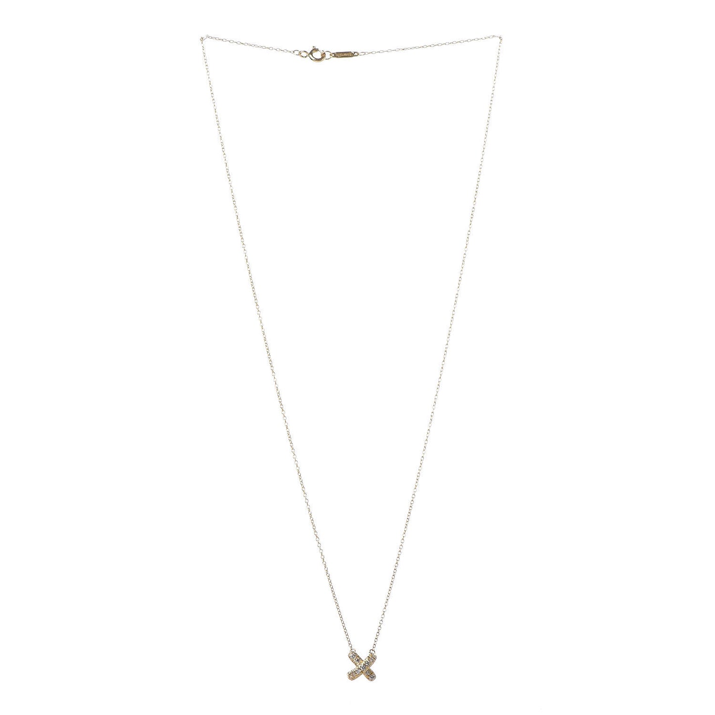18K Yellow Gold Diamond Cross Stitch Pendant Necklace