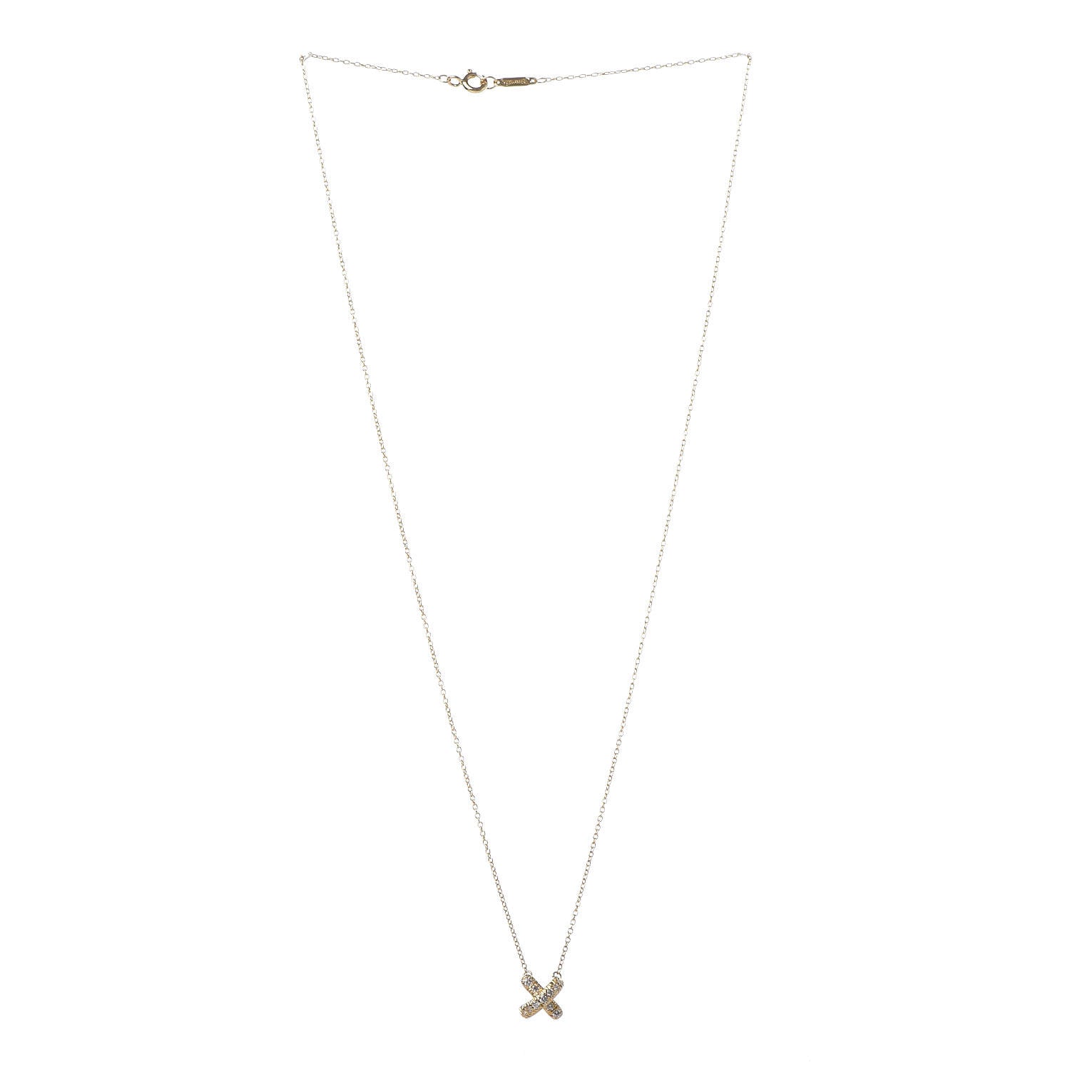 Tiffany 18K Yellow Gold Diamond Cross Stitch Pendant Necklace 3 of 6