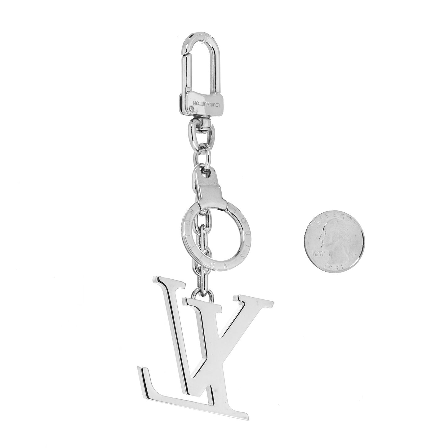 Metal Palladiium Finish LV Initiales Bag Charm Key Holder Silver