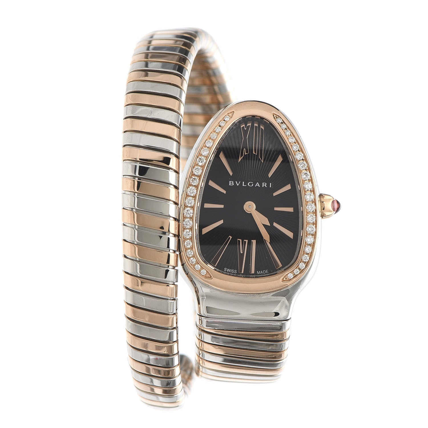 Bulgari Stainless Steel 18K Rose Gold Diamond Bezel 35mm Serpenti Tubogas Quartz Watch Black 2 of 15