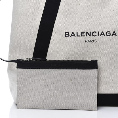 Balenciaga Cotton Canvas Calfskin M Navy Cabas Natural Black 12 of 13