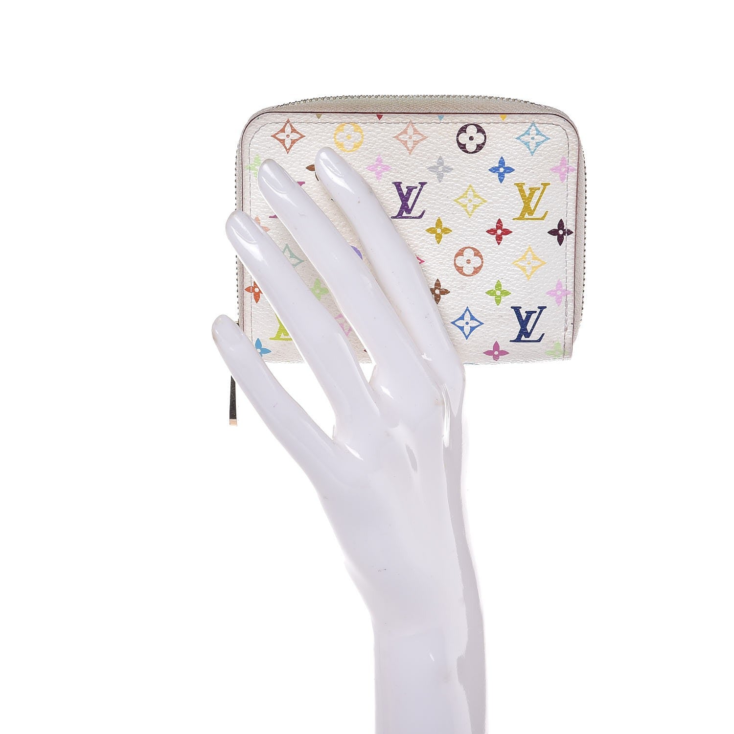 Louis Vuitton Monogram Multicolor Zippy Coin Purse Wallet White Litchi 2 of 8