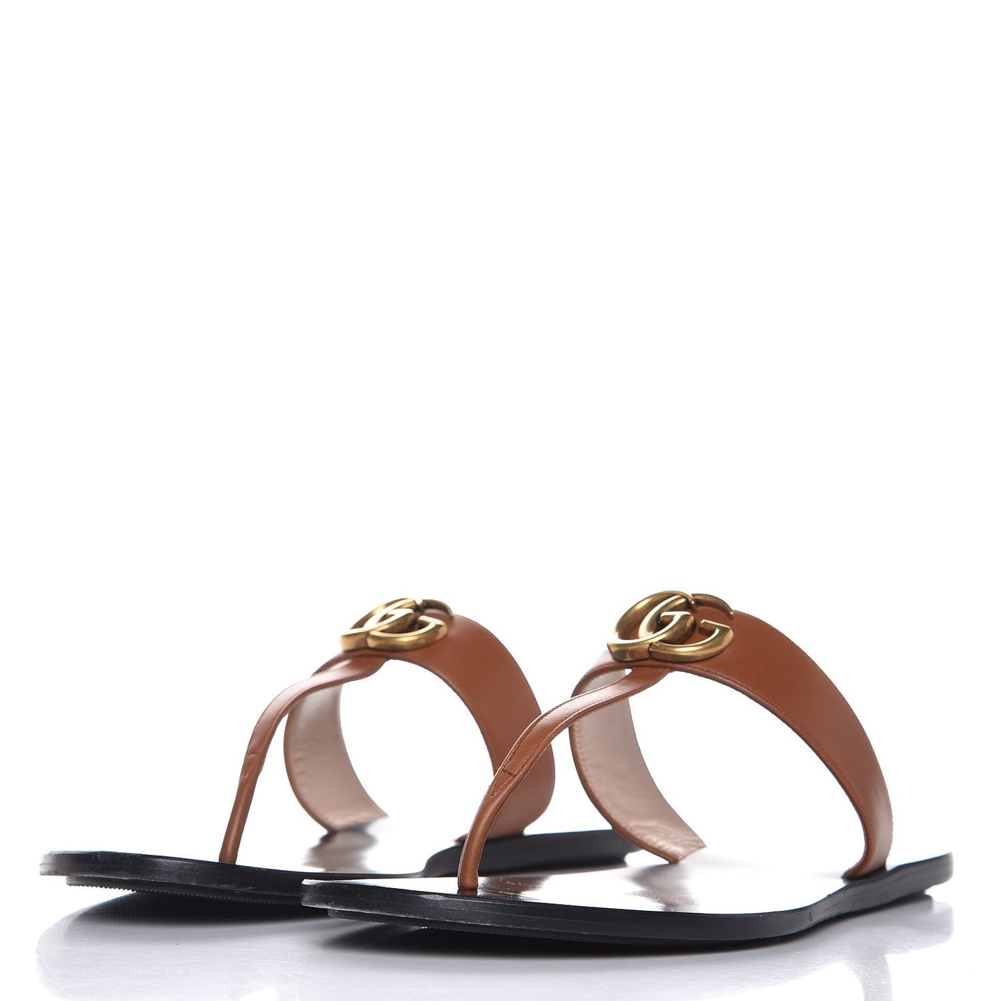 Calfskin GG Marmont Thong Sandals 42 Cognac